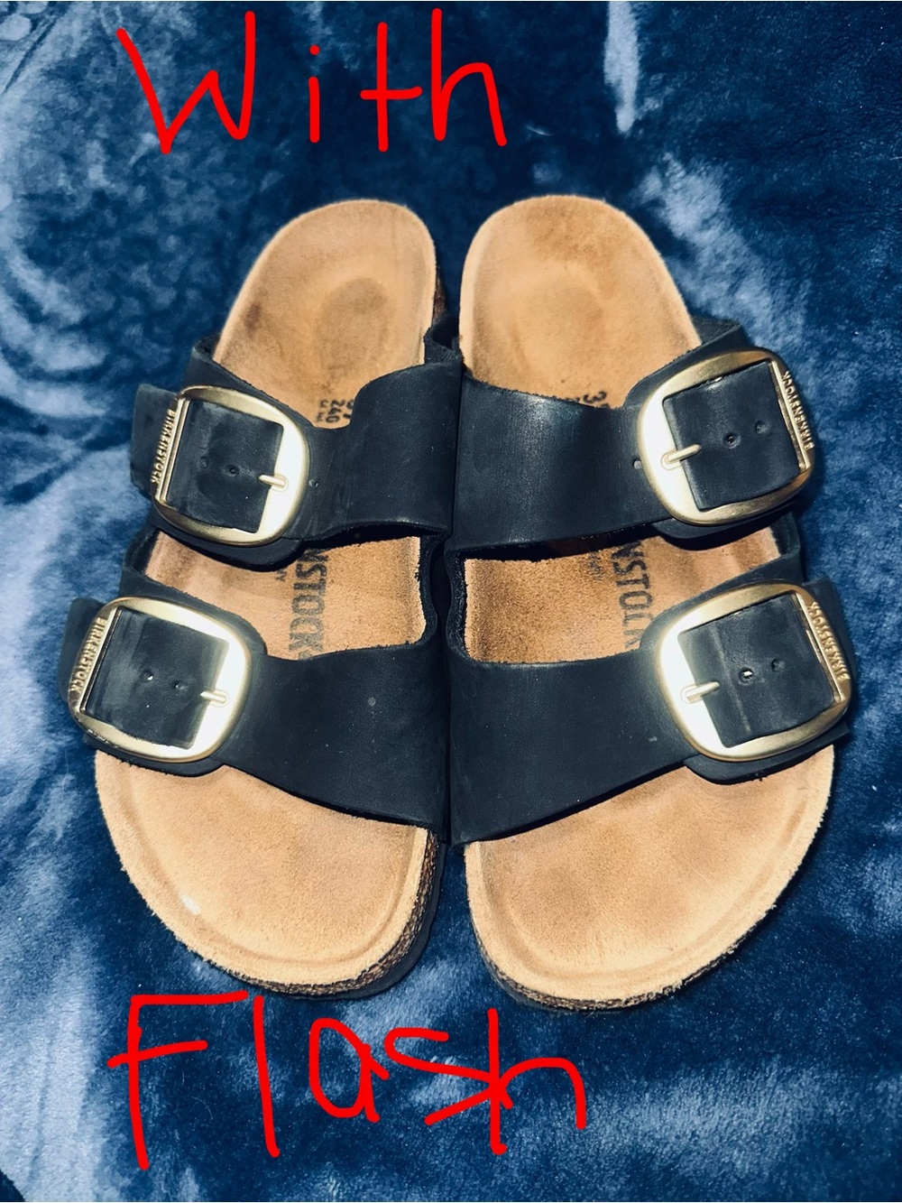 Birkenstock Black Big-Buckle Sandals with Gold Buckles